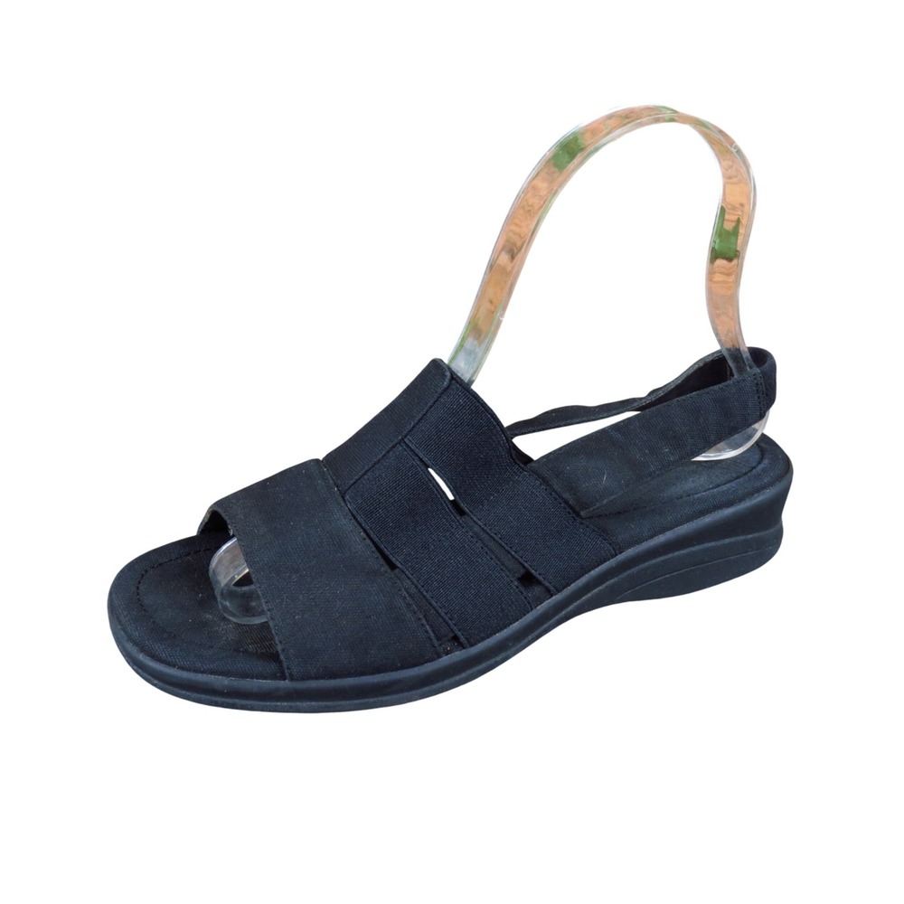 Grasshoppers L-3 CHA65 Women Wedge Slingback Sandal Size 6M Walking Black Fabric